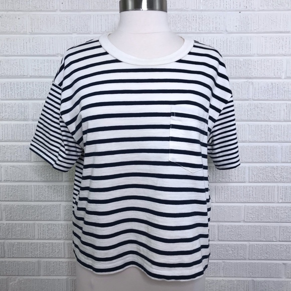 Madewell Tops - Madewell Easy Crop Tee in Stripe-Mix Cream Black L